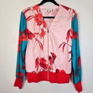 Ted Baker Cortnee Fantasia Bomber Jacket US 8 Coral Turquoise Floral Boho Chic